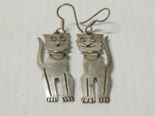 Cat Kitty Kitten Feline Dsgn Vintage Mexican Sterling Silver Earrings Mexico