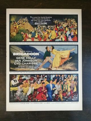 Vintage 1954 Brigadoon Gene Kelly Van Johnson Movie Poster Full Color Ad