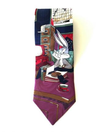 Vintage Disney Bugs Bunny Cellular One Computer Office Silk Tie Necktie Leeds