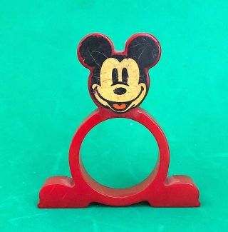 Vintage Mickey Mouse Red Bakelite Figural Napkin Ring Walt Disney 1930s