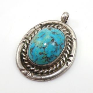 Vtg 10.  7gr Native American Sterling Silver Blue Turquoise Cable Braid Pendant Zp