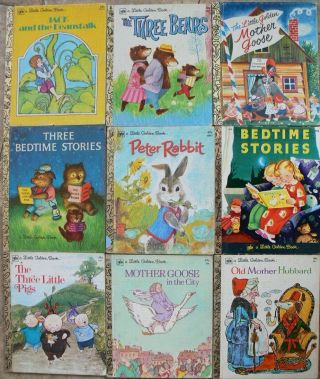 9 Vintage Little Golden Books Peter Rabbit,  Old Mother Hubbard,  Three Bears,