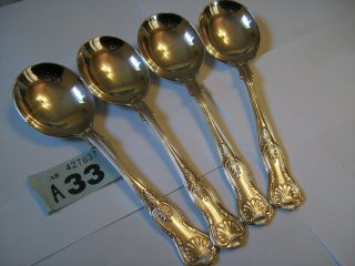 Vintage Epns A1 Kings Silver Plate Quality Heavy Weight Soup Spoons X 4