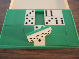 Vintage Set Of 28 Two Tone Green And White Dominoes