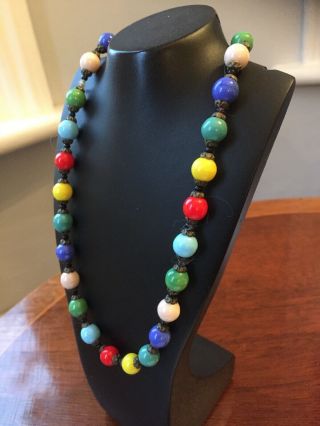 Vintage Harlequin Necklace Glass Beads Art Deco Style Rainbow Multi - Colour 1920s