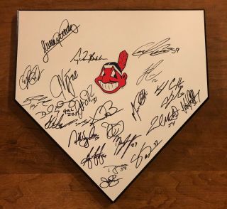 2014 Team Signed Baseball Home Plate Cleveland Indians Lindor Kipnis 23 Sigs
