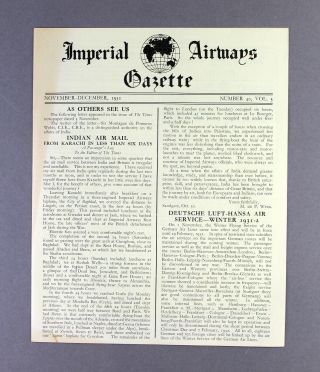 Imperial Airways Gazette November - December 1931 Lufthansa - Sabena - Route Map