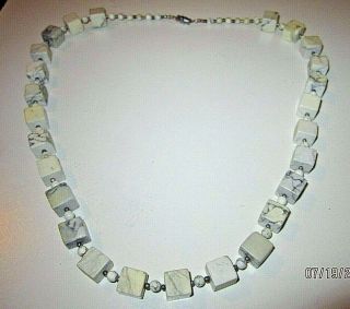 Vintage Cube Carved Howlite Stone Beaded Estate Necklace 22.  5 " Inch