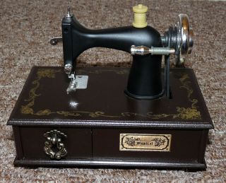 Vintage Wind Up Musical Sewing Machine With Drawer - Plays 