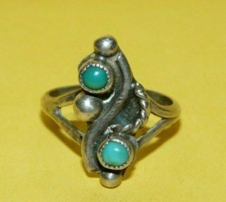 Old Pawn Vtg Native American Navajo Sterling Silver W/ Turquoise Ring Size 5.  75