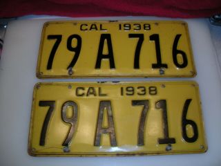 Vintage 1938 California Pair License Plates Yom Dmv Clear Plates