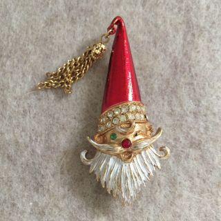 Mylu Santa Claus Rhinestone Mcm Xmas Vintage Brooch Pin Figural Gold Tone