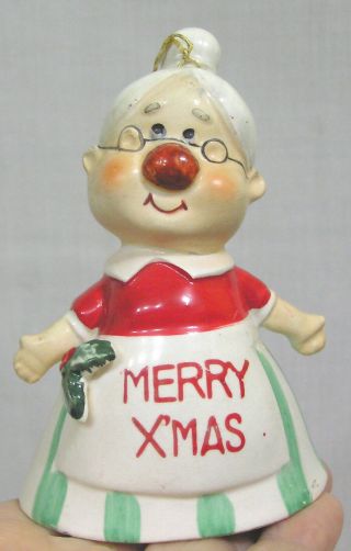 Vtg Christmas Bell Mrs Santa Claus Merry Xmas Kreiss 1950s