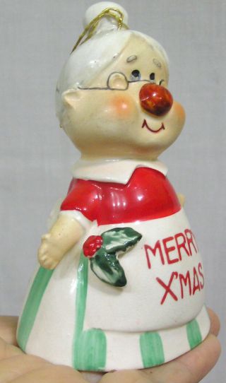 Vtg Christmas BELL Mrs Santa Claus Merry Xmas Kreiss 1950s 3