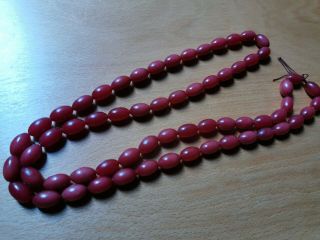 Vintage Cherry Amber Bakelite Faturan Prayer Beads 89g & 110cm Long.  Beads 18mm.