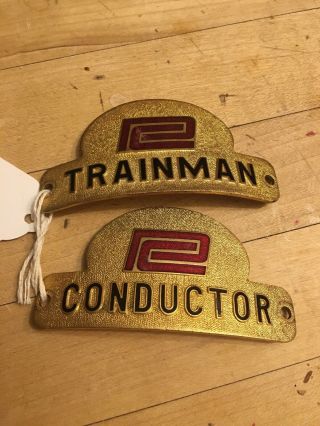 Vintage Penn Central Trainman & Conductor Hat Badge Set 1
