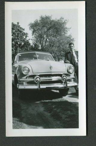 Vintage Car Photo Proud Owner Man W/ 1951 Ford Convertible 389031