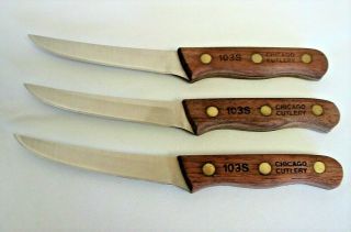 Vintage Classic Set Of 3 Chicago Cutlery 103s Steak Knives Wood Handles
