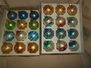2 Vintage Box Of Shiny Brite 2 " Glass Christmas Ornaments Usa Glitter Pattern