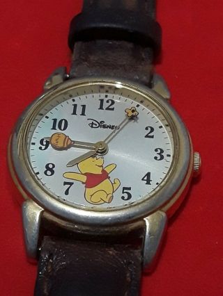 Vintage,  Disney Winnie The Pooh Watch.  Leather Band,  Bee And Honey Moves Great