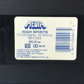 HIGH SPIRITS 1988 VHS Video Tape 80 ' s GHOST HORROR COMEDY 1st OG Media Label VTG 2