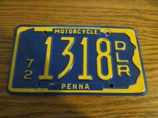1972 Penna Pennsylvania Motorcycle Dealer Dlr License Plate Registration Cycle