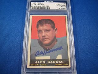 Alex Karras Detroit Lions Hand Signed 1961 Topps Card Psa Slabbed