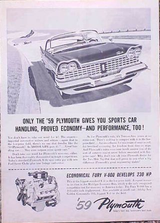1959 Plymouth Vintage Ad Buy 5,  =free Ship Cmy Store 4more Ads Too