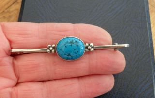 Vintage Jewellery Art Nouveau Sterling Silver Matrix Turquoise Bar Brooch Pin