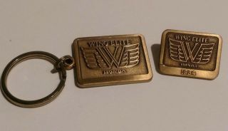 Vintage Honda Wing Elite Motorcycle Key Ring And 1984 Wing Elite Pin