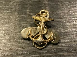 Vintage Us Navy Anchor & Propeller Sterling Silver Pin Badge