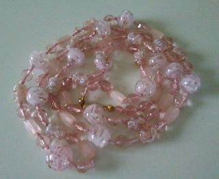 Vintage Pink Glass Bead Necklace 38 " Long.  Ready To Wear Cond.