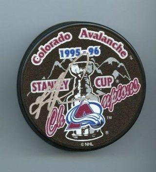 Mike Ricci Signed Colorado Avalanche 1996 Stanley Cup Champs Hockey Puck W/