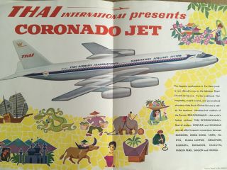 Thai Airways Convair Coronado Brochure Poster 1960s Sas Scandinavian Airlines