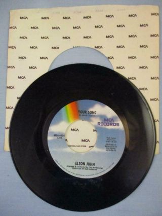 Vtg Elton John Vinyl 45 Record Your Song Take Me To The Pilot W/sleeve