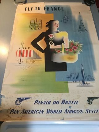 Poster Pan American Airline Pan Am 1949 Fly To France Panair Do Brasil