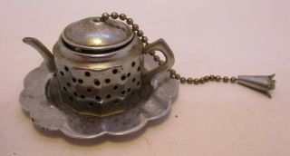 Tea Bag Holder Strainer Diffuser Teapot Shaped Metal Vintage