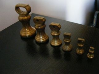 Vintage Set Of 6 Brass Bell Weights 1lb,  8oz,  4,  2,  1,  & 1/2oz For Kitchen Scales