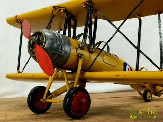 Vintage Metal Bi - Plane Yellow K3215 Wwi Military Airplane Decor British
