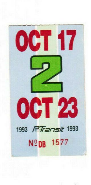 Pa Transit Ticket Pass Transit Bus Pittsburgh Pennsylvania October 17 - 23 1993