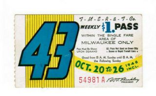 Milwaukee Railway Transit Ticket Pass October 20 - 26 1946 Weekly Permit 43