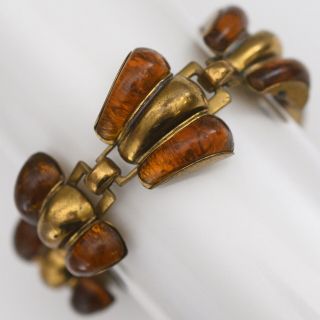 Vintage 1940’s Retro Poured Amber Glass Pate De Verre French Wide Bracelet