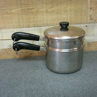 Vintage Revere Ware Stainless Steel 3 Quart Sauce Pan & Steamer W/ Lid
