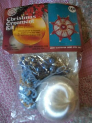 Vintage 1974 Walco Christmas Ornament Kit,  White Satin,  Blue Beaded Trim