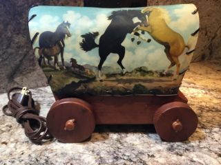 Vintage Tv Lamp Light Western Wagon With Horse On Cover.  Great
