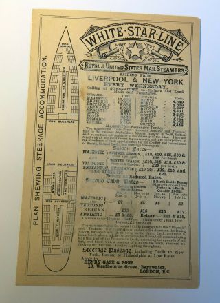 White Star Line Steerage plan 1890 1900 Royal & United States Mail Steamers 3