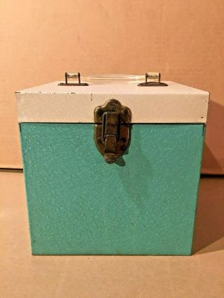 Vintage 1960s Metal 45 Rpm Record Carrying Storage Case Greenish Blue/off White