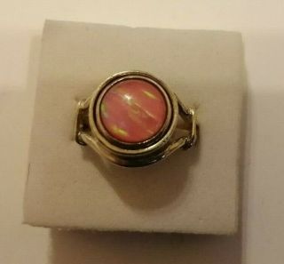 Interesting Vintage Sterling Silver Ring With Pink Opalescent Face Size L/m