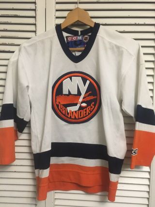 Vintage York Islanders Ccm Hockey Jersey Made In Canada Boy L/xl