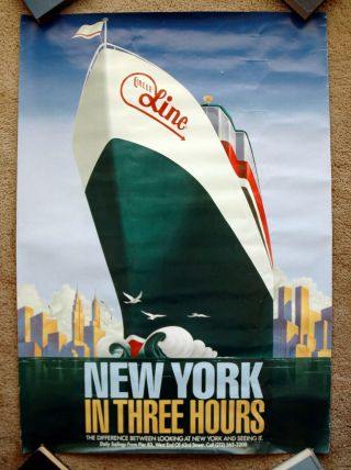 1980s Ocean Line - York Travel Poster Airline Cruise Ship Art Deco